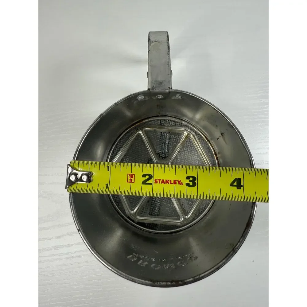 Vintage BROMCO Tin Flour Sifter, Made in USA, Squeeze Handle Kitchen Tool